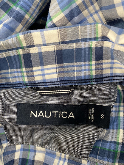 Nautica Men's Blue Plaid Long Sleeve Casual Button Down Shirt - S