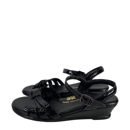 SAS Women's Black Patent Slingback Wedge Sandals - 8