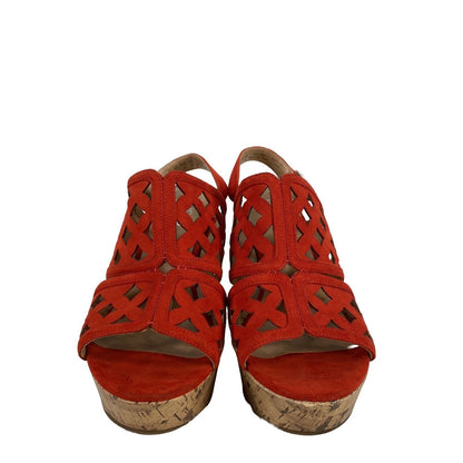 Franco Sarto Womens Red Fabric Slingback 4.5" Cork Wedge Shea Sandals - 8