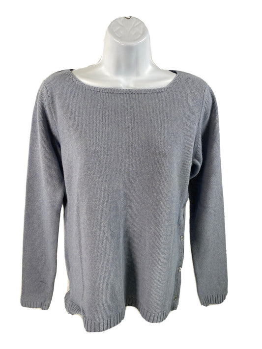 Nuevo Bendetta B Suéter de punto de lana con botones laterales en azul/gris para mujer - M