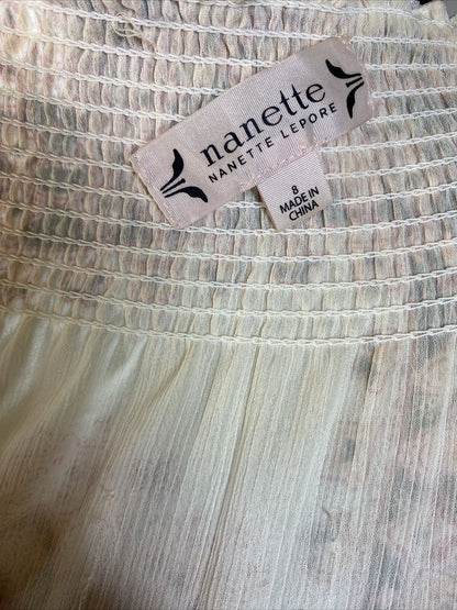 Nanette Lepore Women's White/Pink Paisley Sheer Cap Sleeve Dress Sz 8