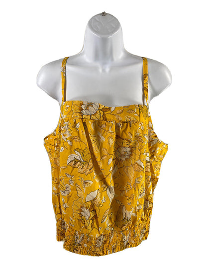NEW LOFT Women's Yellow Floral Sleeveless Waisted Tank Top - L