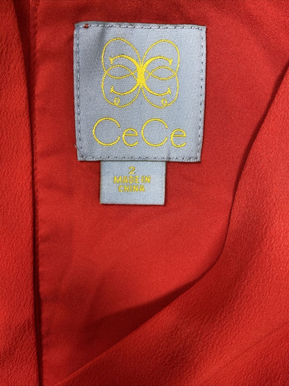 CeCe Women's Red Sleeveless Ruffle Side Back Button Sheath Dress - 2