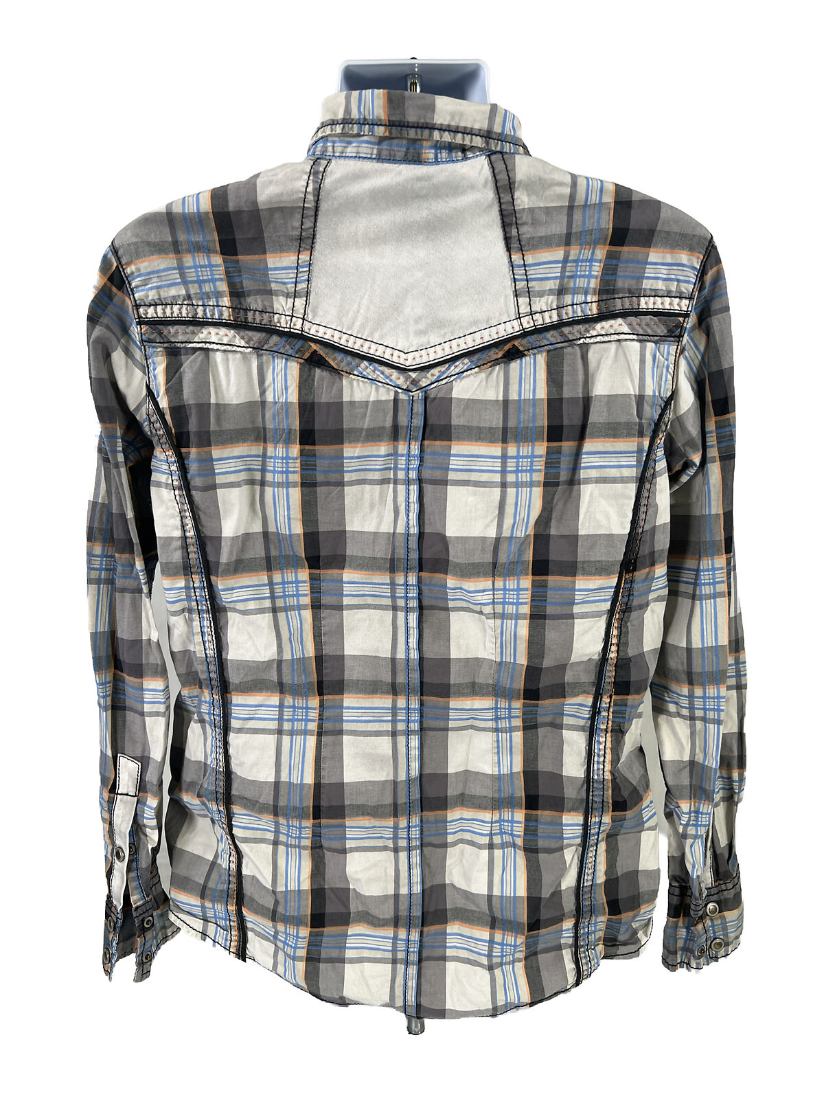 Camisa informal ajustada de manga larga a cuadros gris con hebilla negra para hombre - M