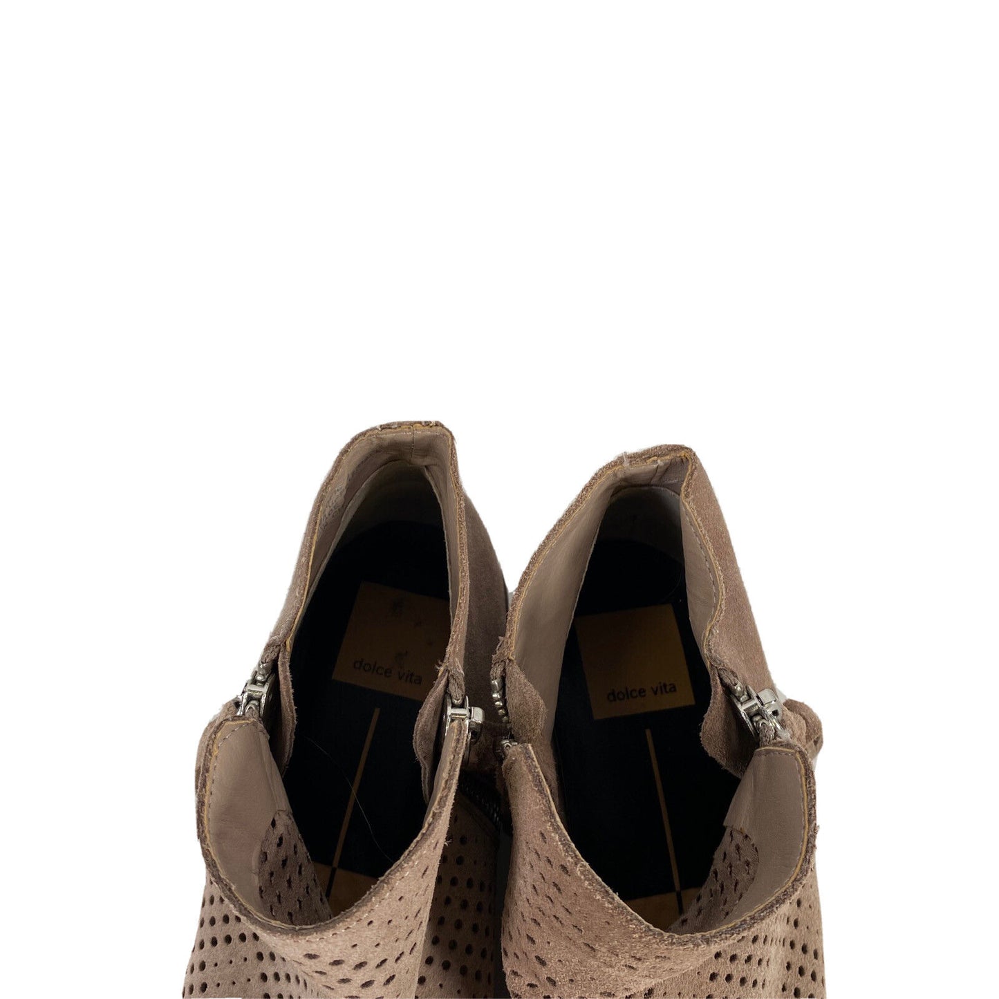 Dolce Vita Women's Beige Suede Perforated Side Zip Ankle Booties - 8.5