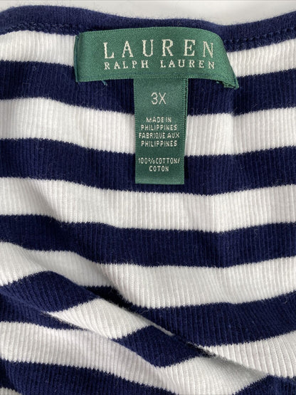 Lauren Ralph Lauren Women's White/Blue Striped Sleeveless Tank Top - 3X