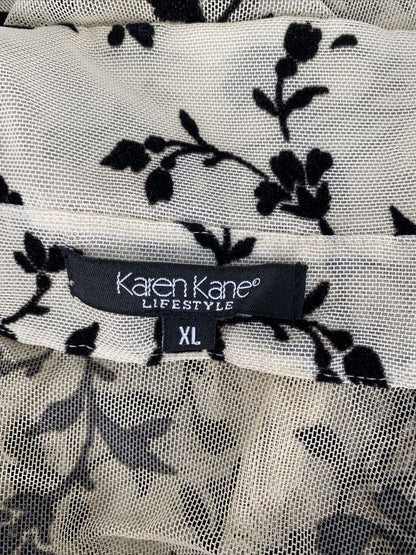 Karen Kane Women's Beige/Black Velour/Mesh Sheer Button Up Shirt - XL