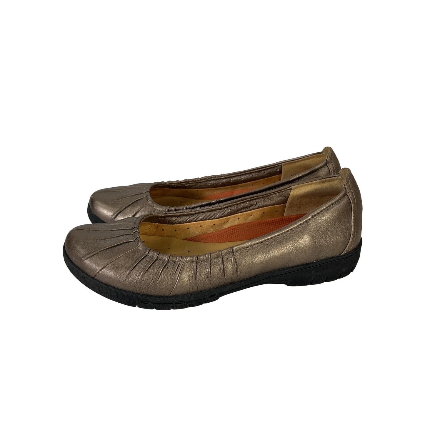 Clarks Unstructured Women's Brown/Bronze Leather Slip On Flats - 8