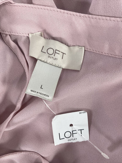 NEW LOFT Women's Pink Half Sleeve Halter Neck Sheer Blouse - L