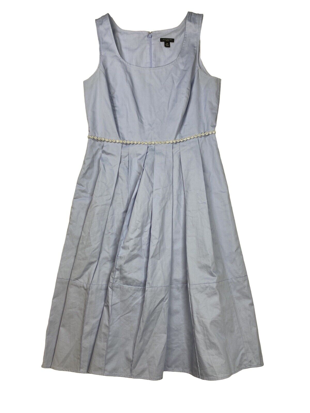 Ann Taylor Women's Light Blue Sleeveless Belted A-Line Dress - Petite 2P