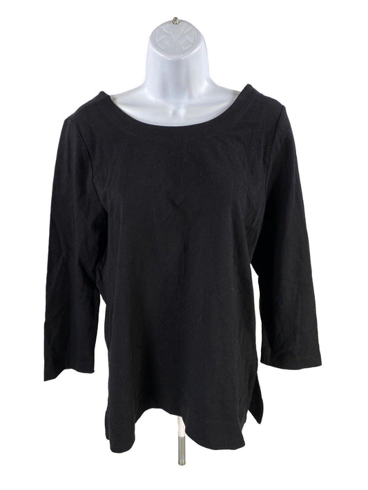 NEW LOFT Camiseta negra de punto con espalda en V y manga 3/4 para mujer - S