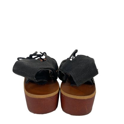 Lucky Brand Sandalias de cuña de madera con cordones de cuero negro para mujer - 7,5 M