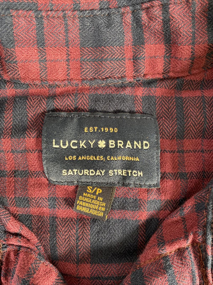 Lucky Brand Camisa con botones elásticos de sábado a cuadros rojos para mujer Talla S