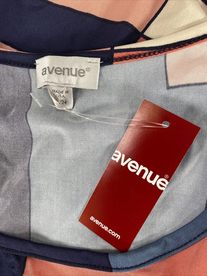 NEW Avenue Women's Blue/Pink Short Sleeve Blouse - 22/24 Plus