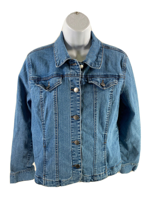 Charter Club Women's Blue Medium Wash Button Up Denim Jacket - L Petite