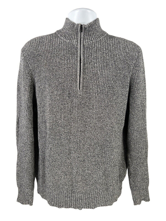 Calvin Klein Suéter de punto de algodón gris con cremallera de 1/4 para hombre - L