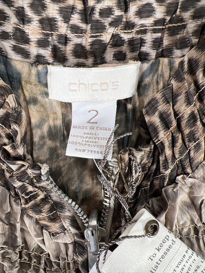 NUEVA chaqueta arrugada marrón con estampado de animales mixtos para mujer de Chico's - 2/US L