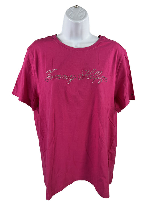 NEW Tommy Hilfiger Women's Pink Rhinestone Short Sleeve T-Shirt - XL