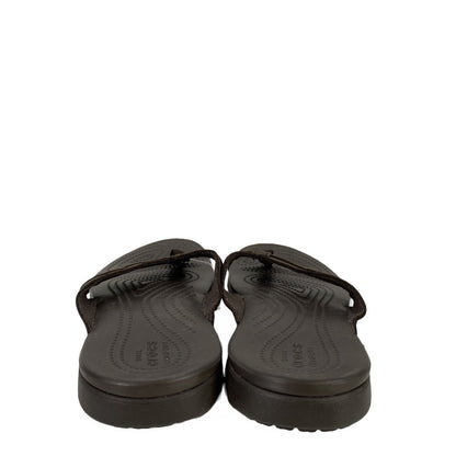 NEW Crocs Men's Brown Leather Strap Santa Cruz Flip Flops - 7