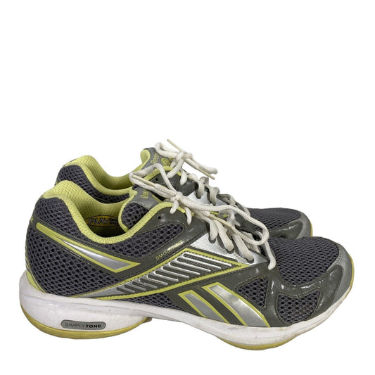Reebok - Zapatillas de correr con cordones para mujer, color gris/amarillo, 9,5