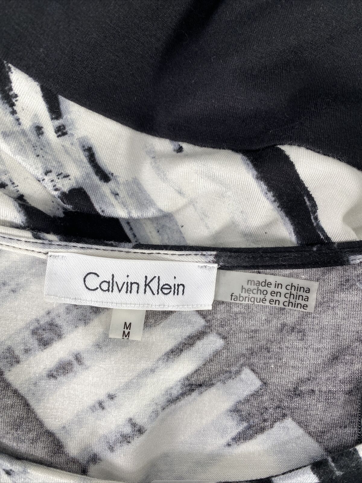 Calvin Klein Blusa tipo túnica de manga larga negra/blanca para mujer - M