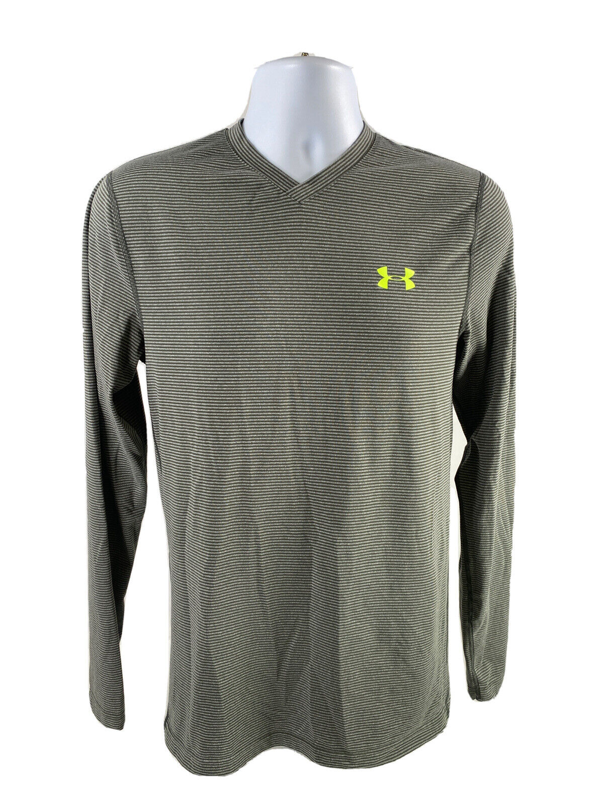 Under Armour Men's Green Striped Fitted ColdGear Athletic Shirt - S