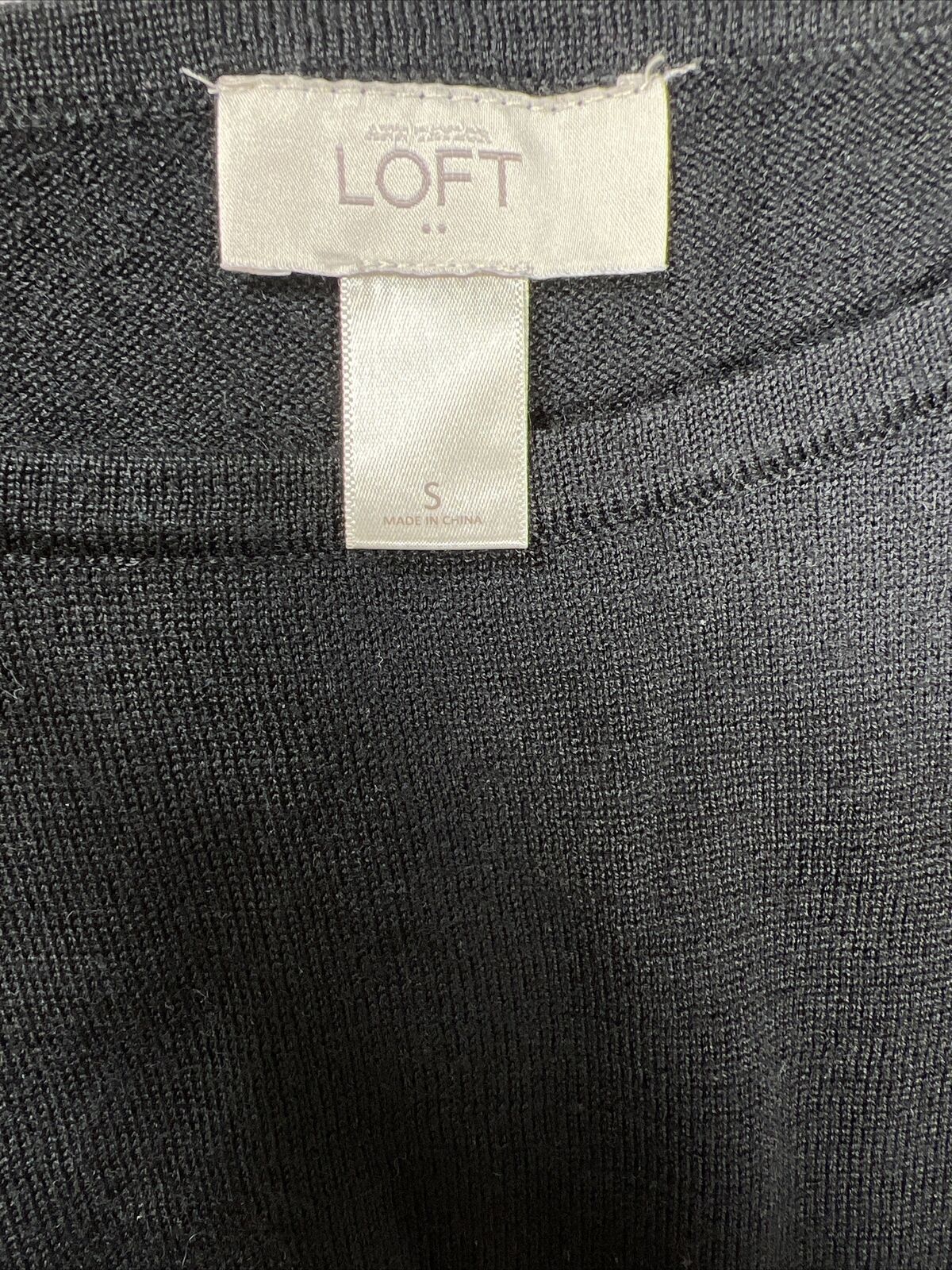 LOFT Vestido tipo suéter hasta la rodilla con manga 3/4, color negro y morado, para mujer - S