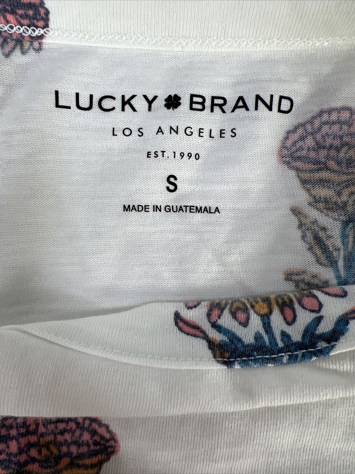Lucky Brand Women's White Floral Sheer Short Sleeve T-Shirt - S
