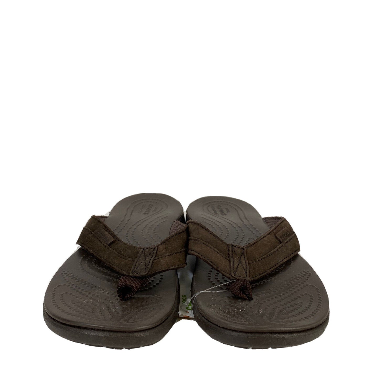 NEW Crocs Men's Brown Leather Strap Santa Cruz Flip Flops - 7