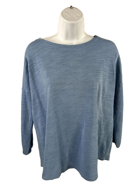 J. Jill Women's Blue 3/4 Sleeve Terry Knit Curved Hem Shirt - XS