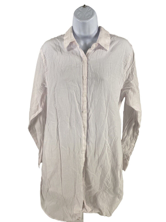 Camisa con botones de cubierta larga de algodón de verano rosa claro para mujer Calia - M