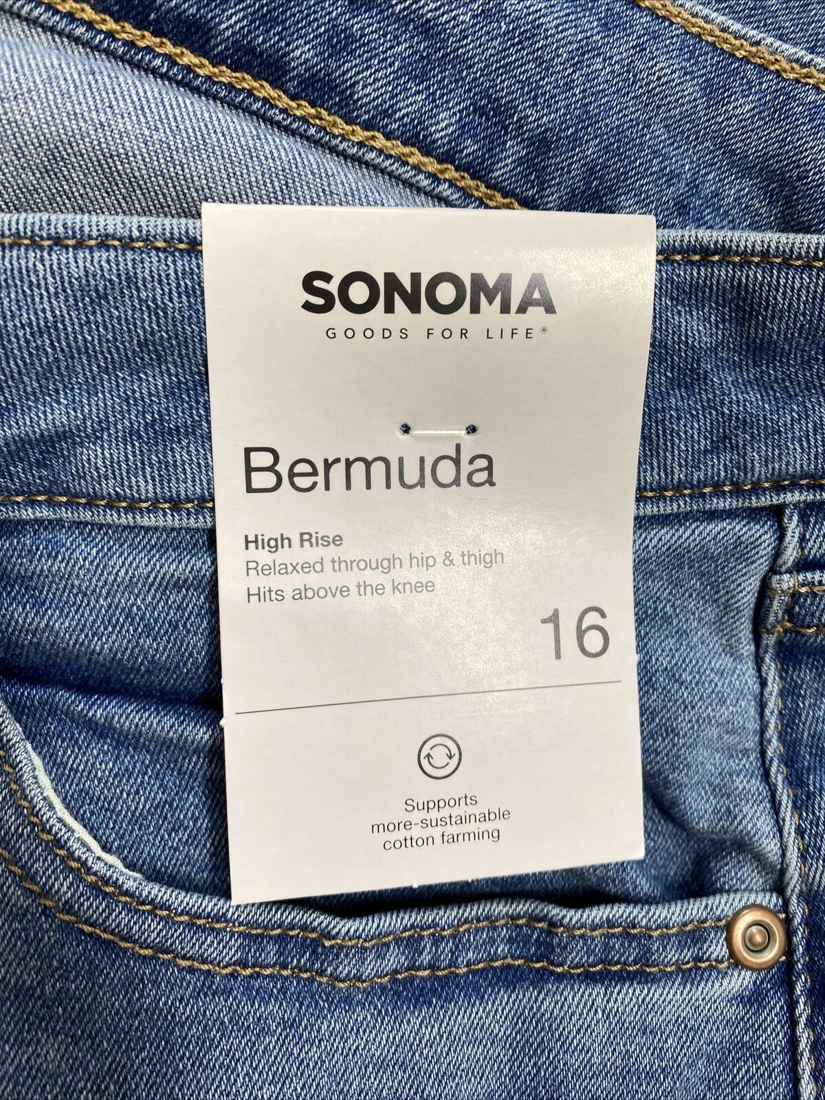 NEW Sonoma Women's Light Wash High Rise Bermuda Jean Shorts - 16