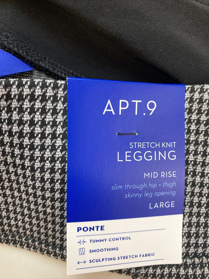 NOUVEAU App. 9 Leggings en tricot extensible pied-de-poule noir pour femmes Sz L