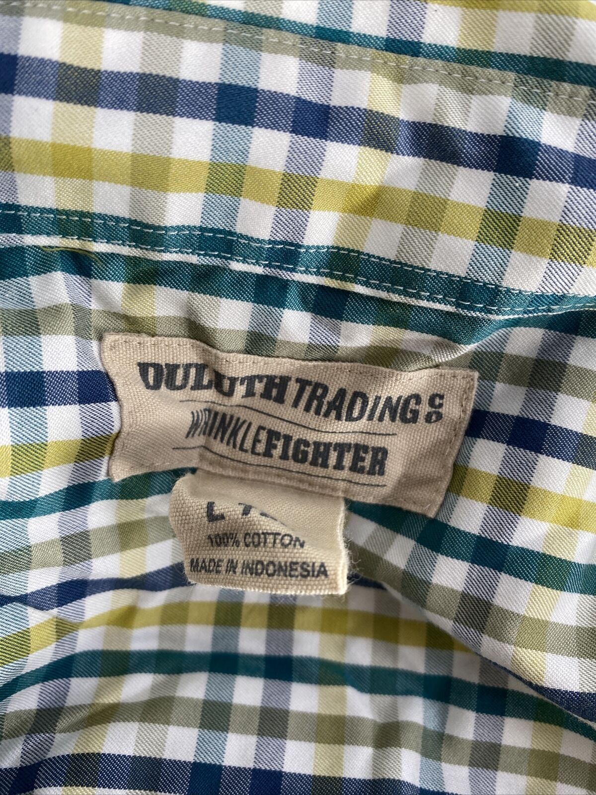 Duluth Trading Camisa con botones verde/azul antiarrugas para hombre - L Tall
