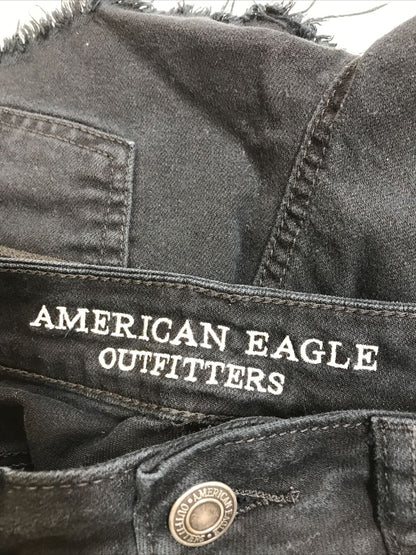 American Eagle Pantalones cortos de talle alto, superelásticos, desgastados, negros, para mujer -2