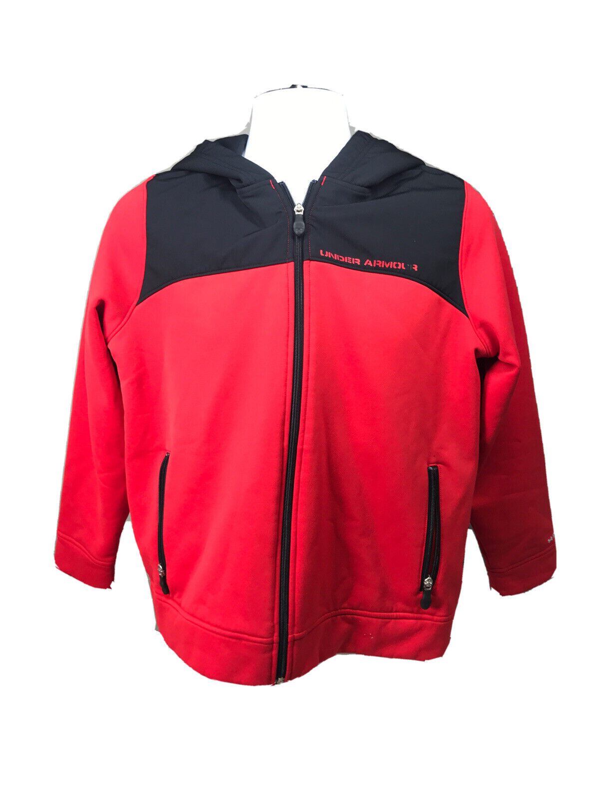 Under Armour Boys Red Full Zip Infrared Hooded Lightweight Jacket Sz XL