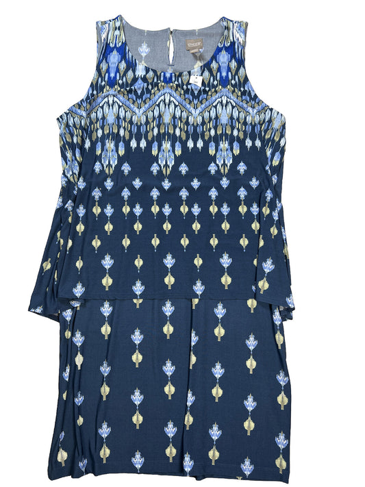NEW Chico's Women's Blue Ikat Sleeveless Layered Dress - 2/L