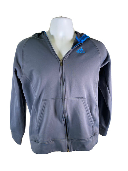 Adidas Boys Youth Blue Full Zip Fleece Lined Hoodie Sweatshirt Sz XL 18