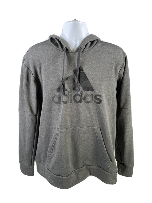 Adidas Men's Gray Long Sleeve Fleece Lined Pullover Hoodie - L