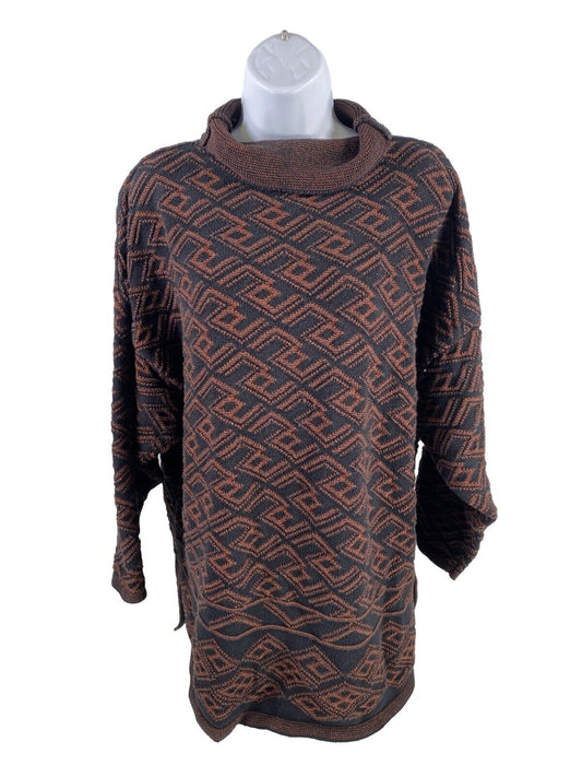 Chris Triola Women's Black/Brown Cotton Mock Neck Sweater - M