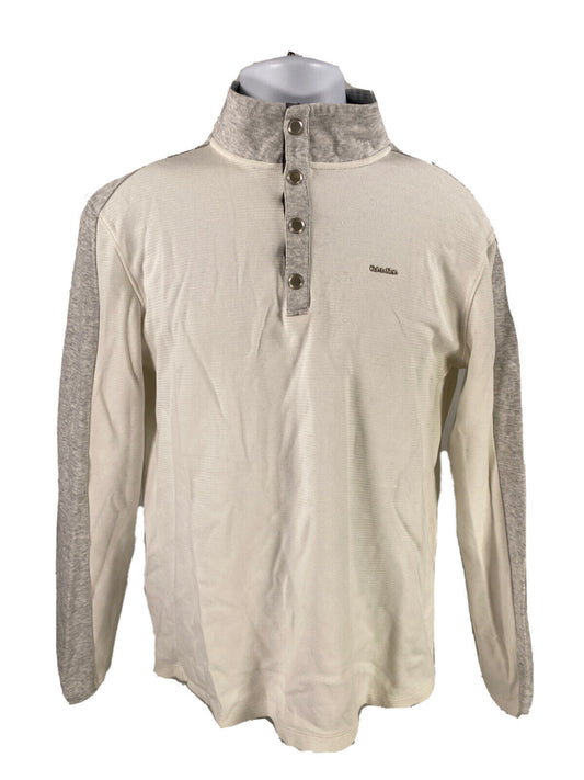 Calvin Klein Men's White Long Sleeve 1/4 Button Pullover Sweater Sz M