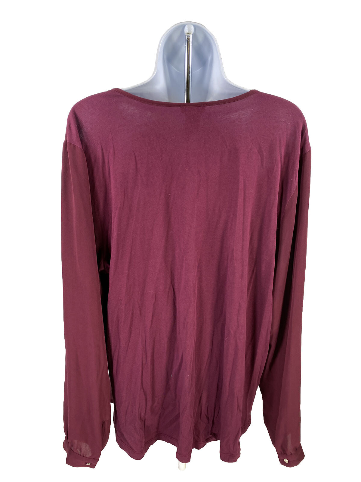 Ann Taylor Women's Purple Long Sleeve Sheer Sleeve V-Neck Blouse - XL