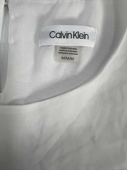 Calvin Klein Women's White Sheer Lace Trim Sleeveless Tank Top - M