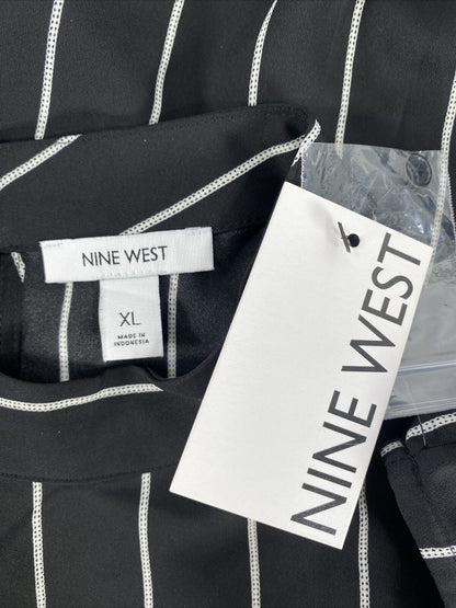 NEW Nine West Women's Black Vertical Striped Sleeveless Blouse Top - XL