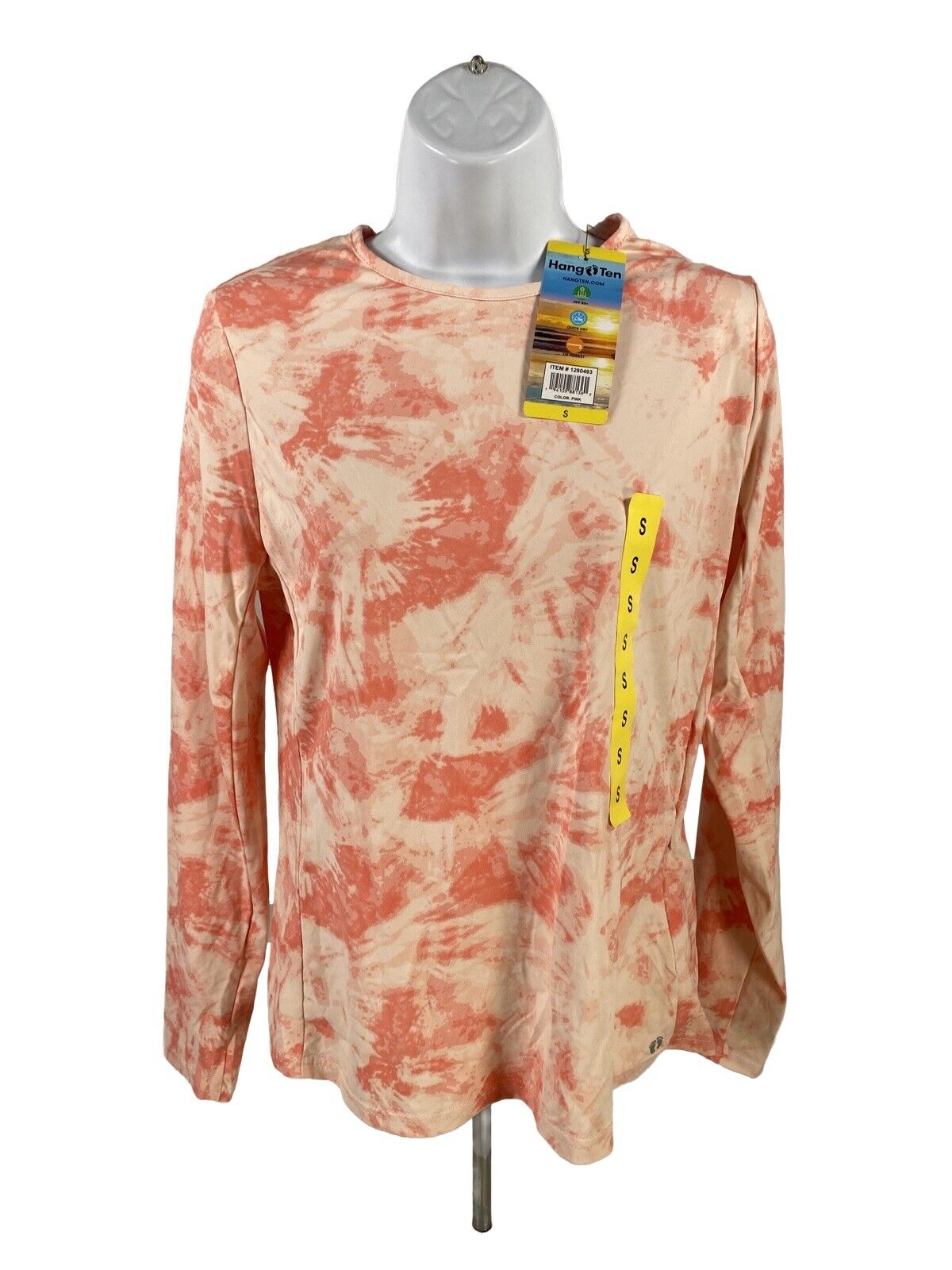 NEW Hang Ten Women's Pink Tie Dye UPF 50+ Long Sleeve Athletic Shirt - S