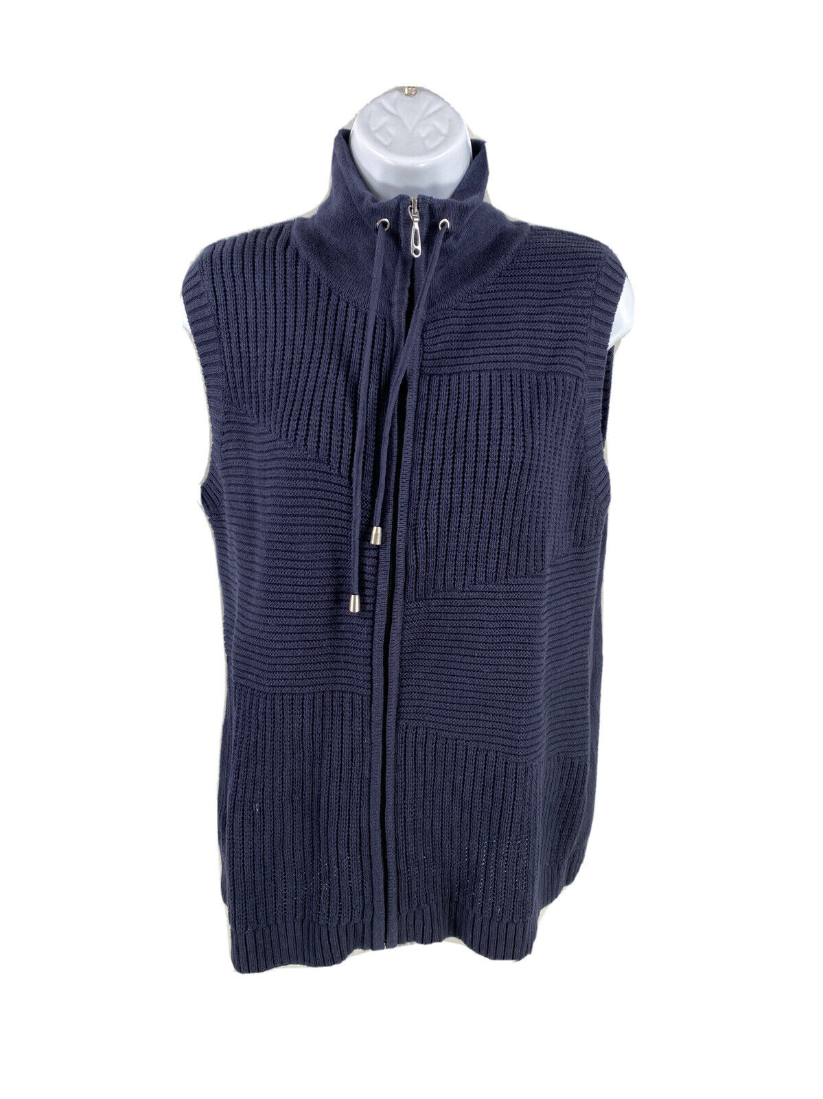 NEW Christopher & Banks Women's Blue Sleeveless Full Zip Sweater Vest - M