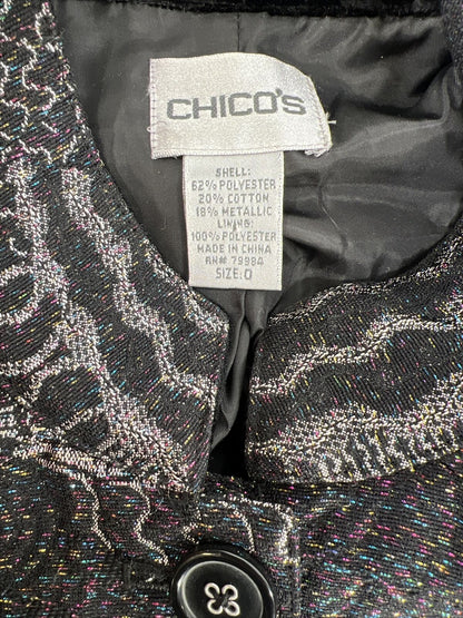 Chico's Women's Black Metallic Long Sleeve Button Up Jacket - 0/ US S