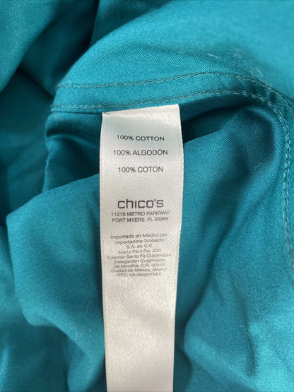 Chico's Blusa azul con botones de manga larga de satén sin planchar para mujer - 2 US L