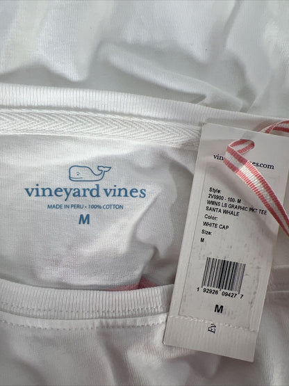 NEW Vineyard Vines Women's White Santa Whale Christmas T-Shirt - M