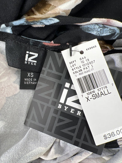 NEW IZ Byer Women's Black Floral Long Sleeve Tie Front Shirt - XS